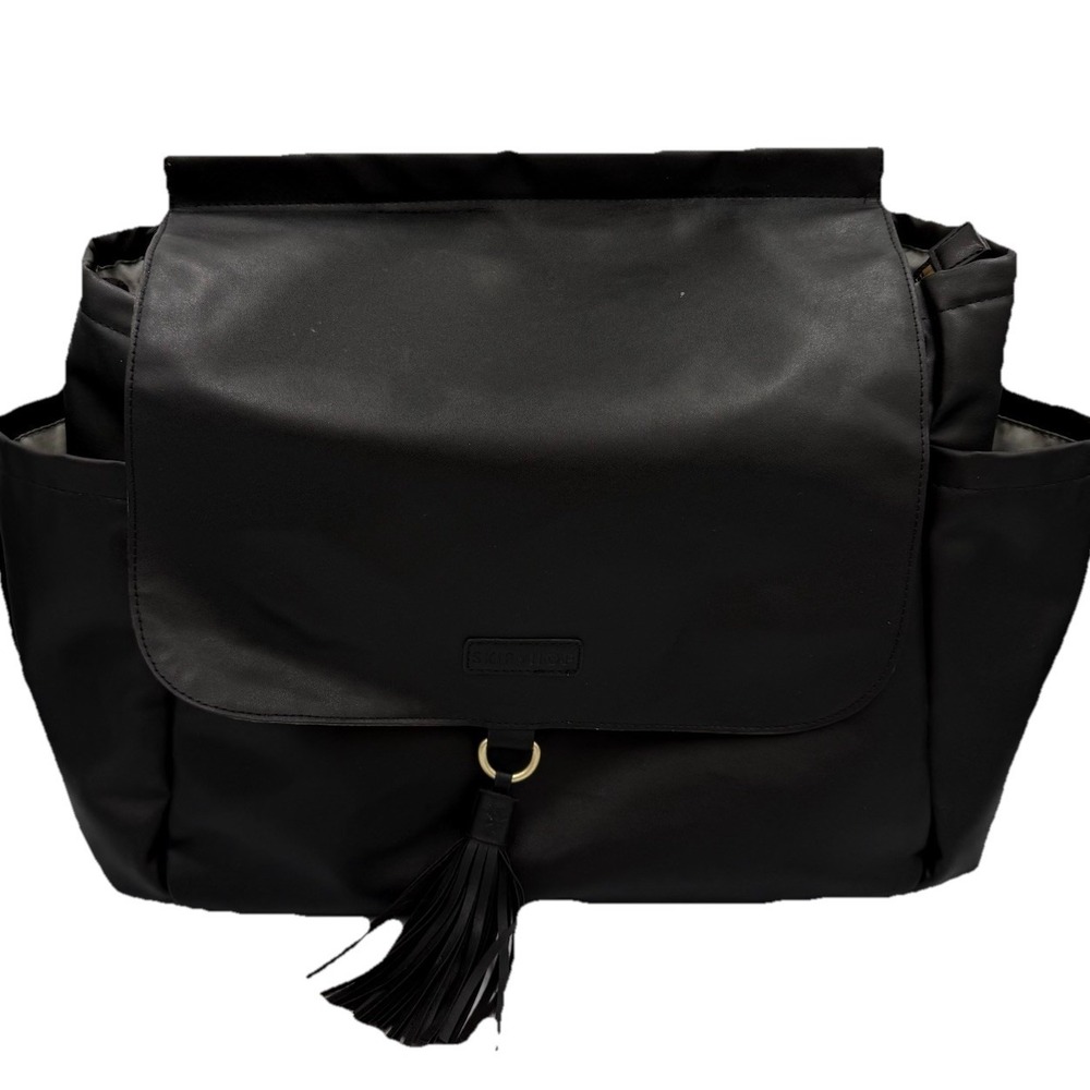 Skip Hop Black Diaper Bag Faux Leather Tassel Flap Baby Bag Backpack